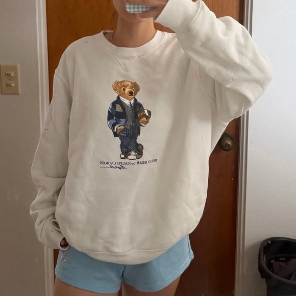 Polo Ralph Lauren Crewneck Polo Bear Fleece Sweater Sweatshirt White Size XL